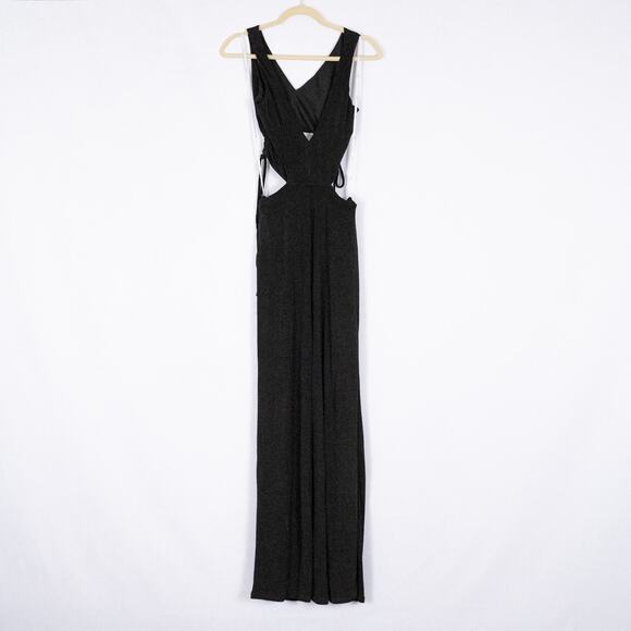 Lulus Pants - Lulus Black Slinky Knit Jumpsuit w/ Cutouts & Side Gathers #R1095 Wide Leg SMALL